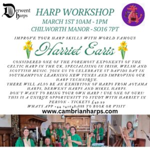 Harp Workshop with Harriet Earis (in person) Southampton – March 1st 2024