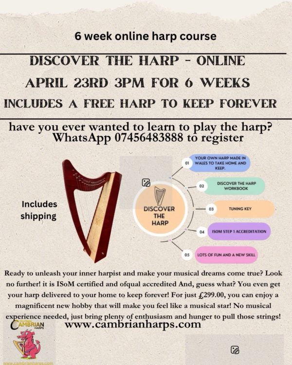 Discover The Harp ONLINE - 6 week course starting April 23rd 3pm